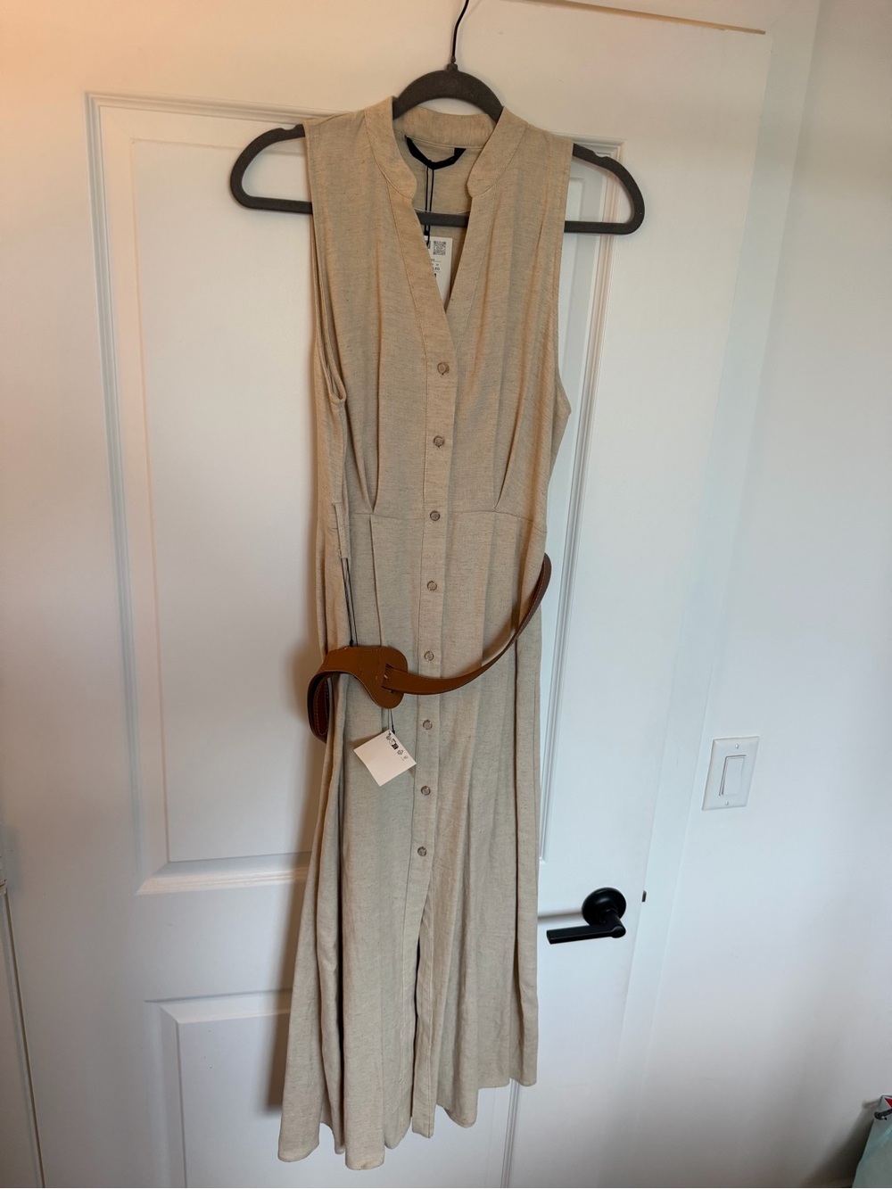 Zara Natural Beige Linen-Blend Collarless Tunic